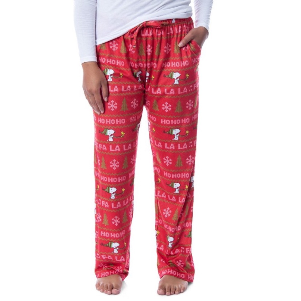 NWOT Peanuts Womens' Snoopy and Woodstock Ho Ho Ho Ugly Sweater Pajama Pants XL